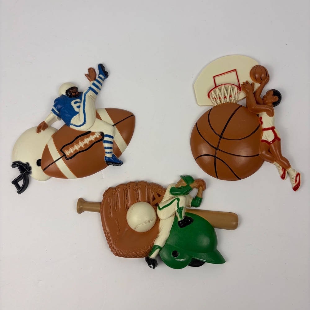 Vintage 1991 Burwood Products Sports Wall Decor Set Baseball Football Basketball